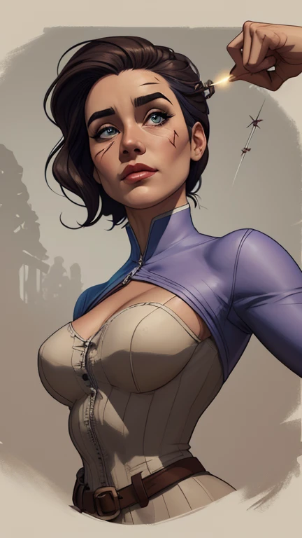 Woman character armed with a .38 revolver in atompunk western style Fallout 4 Jennifer Connelly le with scars of war Cartoon image of a woman .Ilustra??o estilo desenho animado, estilo de arte dos desenhos animados, estilo de arte dos desenhos animados, di...