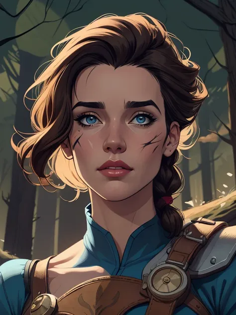 Woman character armed with a .38 revolver in atompunk western style Fallout 4 Jennifer Connelly le with scars of war Cartoon image of a woman .Ilustra??o estilo desenho animado, estilo de arte dos desenhos animados, estilo de arte dos desenhos animados, di...