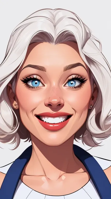 cartoon style digital illustration style drawings (Jennifer Lourence , Um grande sorriso, olhos perfeitos, rosto detalhado,  Fundo, pose divertida, olhar sedutor, simply white Cartoon style background digital illustration 