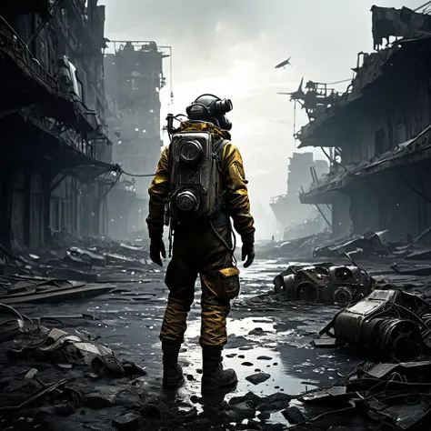 highres,realistic,scavengers,post-apocalyptic,wasteland,small humanoid rats,scavenged outfits,crashed spaceships,desolate landscape,dystopian cityscape,ruins,dark atmosphere,smoke-filled air,tattered clothes,shattered glass,broken machinery,dangerous exped...