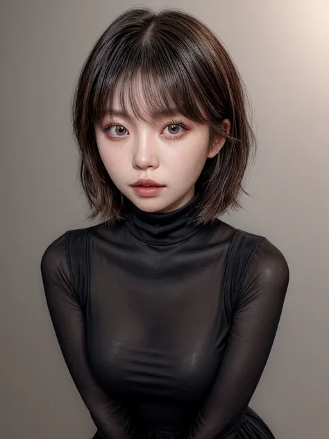 1women,eimi fukada,black dress,turtle neck