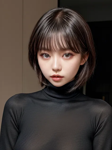 1women,eimi fukada,black dress,turtle neck