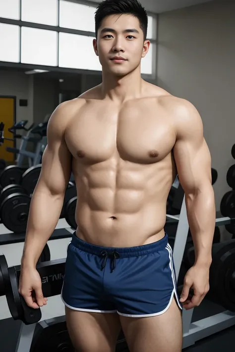 masterpiece, best quality, high resolution, Practical, Handsome, Photogenic, Shank, SFW,  A photo of a 35-year-old gym fraternity (man:1.2) portrait, Standing in the gym , Do military news, weight, amazing , Short flat head,Stubble , (muscular),Swelling of...