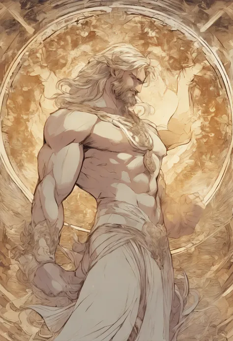 Portrait of an elegant beautifull mighty God unleashing all his powers, digital painting in the style of Robert Liberace, dynamic action poses of stout god apollo, god of light a d art, greek god, blond hair, male, youbg, handsome, upper body, muscular, ha...