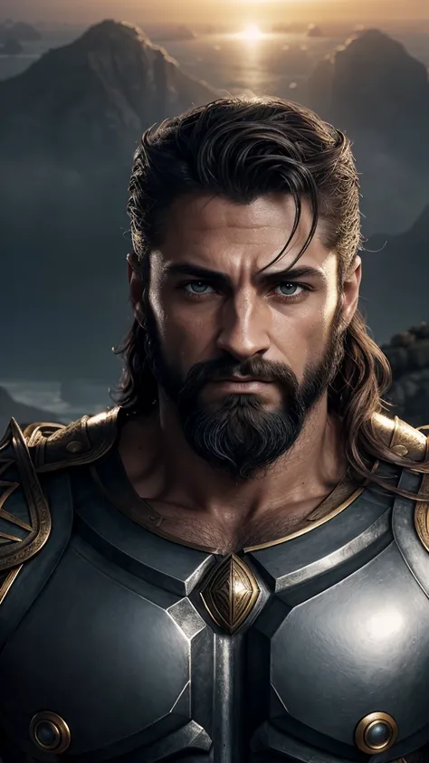 Highly detailed fantasy art full portrait poster wallpaper, Greek God Zeus Poseidon, (short hair)，A super strong、Lean、Muscular、aggressive look、Sexy people expressions，Rugged female warrior Prince of Persia，But Wolverine, Strike an explosive action hero pos...