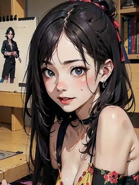 （Browsing Caution）((Hardcore Punk Girl))、((British punk rock girl)), ((Circus)), ((play the guitar)),Manga style, Horror elements, Comic style illustration, (drawing style), Japanese painting, whole body (spooky), Japan sculpture, primitive art, Circus, cr...