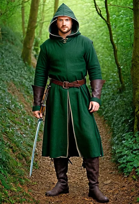 
In a historically accurate portrayal of the legendary outlaw, Robin Hood is depicted wearing attire reflective of the medieval period in which he lived.

Clad in a simple yet sturdy tunic made of coarse wool or linen, Robin Hoods clothing speaks to his st...