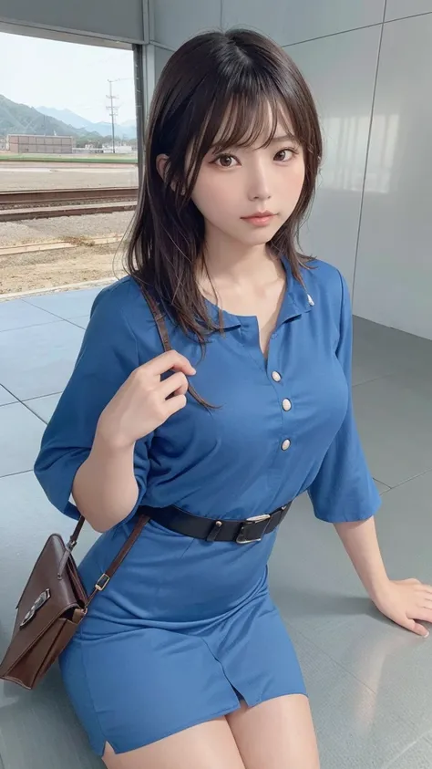 (8k, RAW Photo, Best Quality, Masterpiece: 1.3), breakone girl, (a beauty girl, delicate girl:1.3), (21 years old:1.5), break, (Blue going out dress:1.3), break, Extremely fine grain definition, (Symmetrical eyes:1.3), break, Small breasts, Brown eyes, Par...