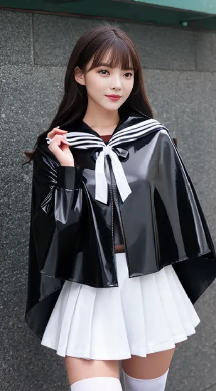 Latex pvc leather cape cloak coat satin sailor uniform