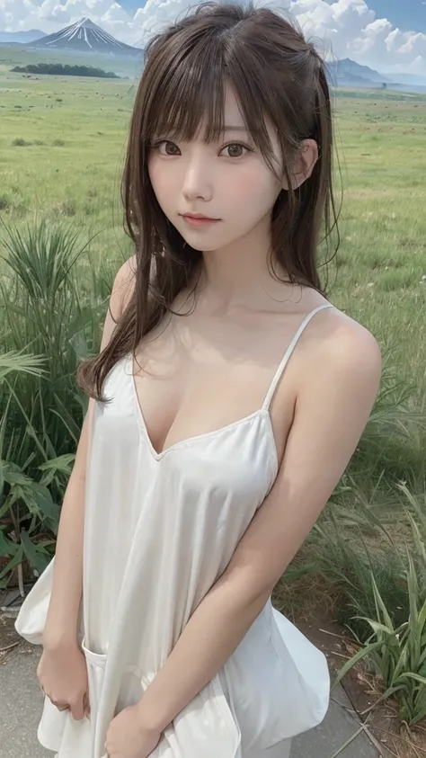 (8k, RAW Photo, Best Quality, Masterpiece: 1.3), breakone girl, (a beauty girl, delicate girl:1.3), (21 years old:1.5), break, (Simple summer clothes), break, Extremely fine grain definition, (Symmetrical eyes:1.3), break, Small breasts, Brown eyes, Parted...