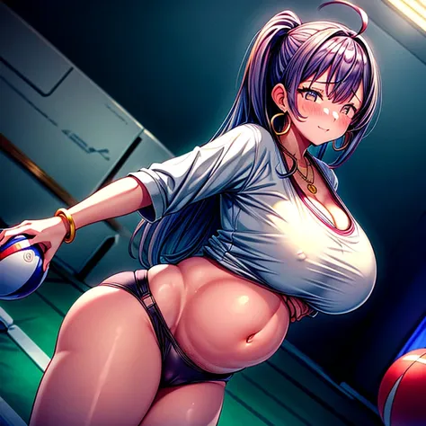 Bowling alley、Cool beauty、Professional Bowler、uniform、Long Hair、Camel Toe、Giant tit、Earrings、necklace、Bracelet、Caster wheel、first round、Plump、Super big breasts、Ahoge、Slut、Cleavage,Mole on chest、transformation、Odd Eye、Pregnant women、Plump、Super big breasts、...