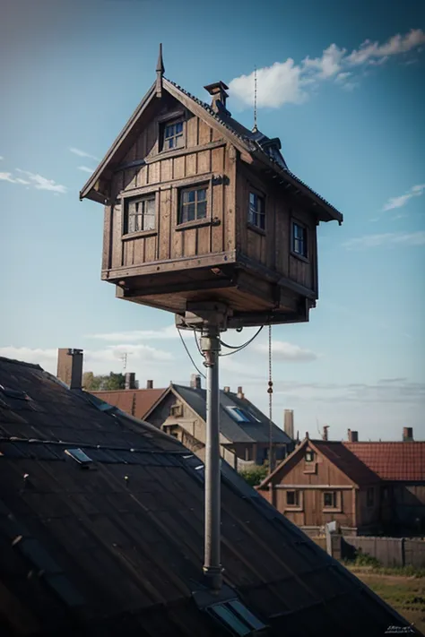 photorealistic flying house, many details, Ultra detailed, octane render, by Alexander Jansson --ar 2:1