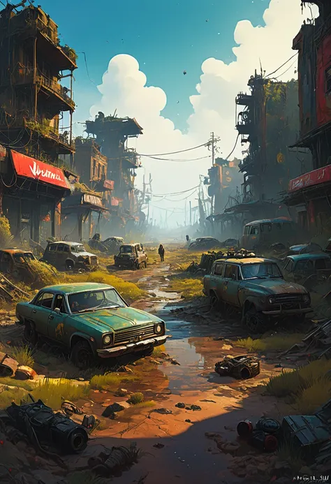 Post-Apocalyptic Wasteland, by Ismail Inceoglu, best quality, masterpiece, very aesthetic, perfect composition, intricate details, ultra-detailed