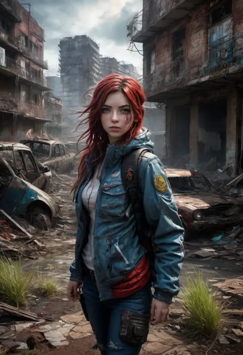 1girl, Post-Apocalyptic Wasteland, I invoke The World!(best quality,4k,8k,highres,masterpiece:1.2),ultra-detailed,(realistic,photorealistic,photo-realistic:1.37), HDR, UHD, studio lighting,ultra-fine painting,sharp focus,physically-based rendering,extreme ...