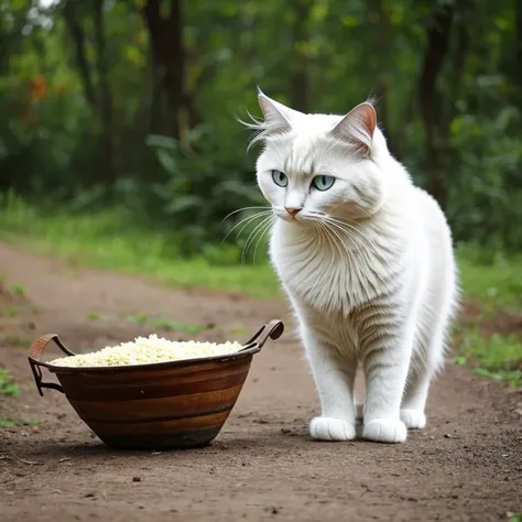 birman cat, on back paws, reaching for food, photorealistic