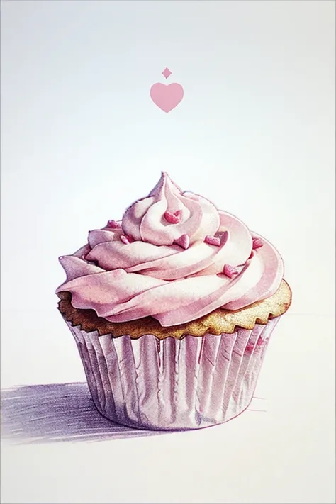 Sketch a vivid scene featuring a charming cupcake clipart against a backdrop of pure white