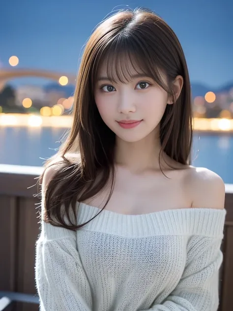 Tabletop, highest quality, 8k, 18-year-old, 10th Generation, Primary school students,Young Face,RAW Photos, Absurd, Award-winning portrait, smile, blush,alone, (night:1.8), Idol&#39;s face, Delicate girl,Delicate body, Upper Body, Digital single-lens refle...