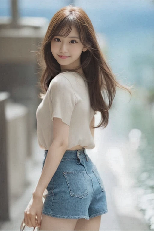 Realistic photo quality、take a photo wearing a miniskirt１People Women, Lightweight shirt blouse、Gorgeous Young Japanese Woman, ２０Year Old Female Fashion Model,Idol、 Slim girl model photo, Narrow waist,  wear tight, simple clothes, Small waist, Japanese Mod...