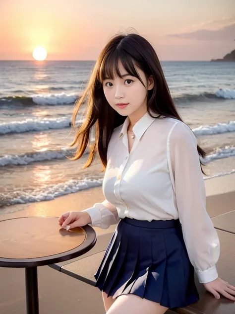 (highest quality, High resolution, Tabletop :1.3), (Shooting from below), high school girl、Wearing 、、Japanese women,（whole body）、24-years-old、Wearing a miniskirt、Healthy thighs、Even bangs、 Very beautiful face, Beautiful girls, Beautiful realistic face,Beau...