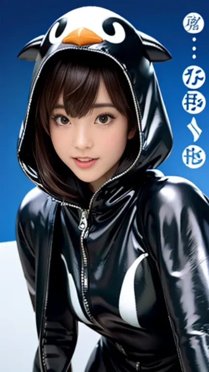 １People Girls　Penguin Costume　Black and white pattern　Rubber Suit　(latex leather PVC cloak coat cape satin 1,25) 