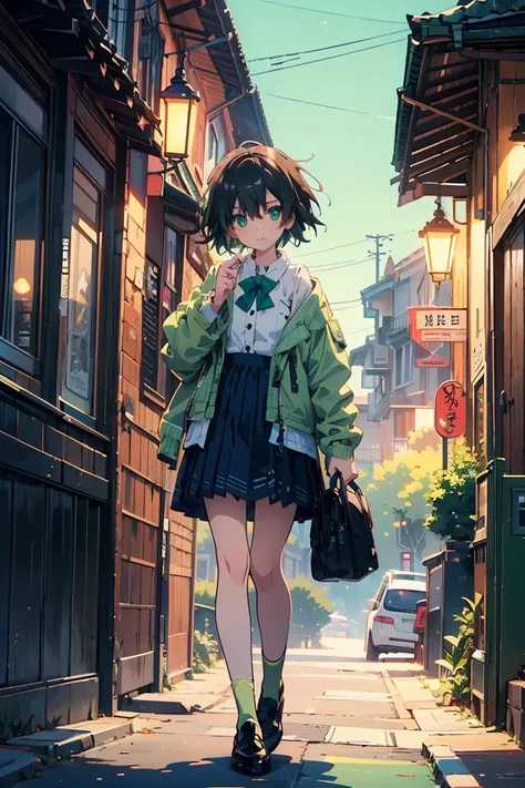 (masterpiece:1.2), (highest quality:1.2), Ultra-high resolution, Super detailed, Character Sheet, Perfect Eyes, Perfect Face, Perfect lighting,((Anime girl on her way to school)), whole body, Surreal girl, (1 person,Lolita,boyish, , 13 years old:1.3),Full ...