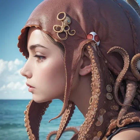 woman, Octopus Head, profile,