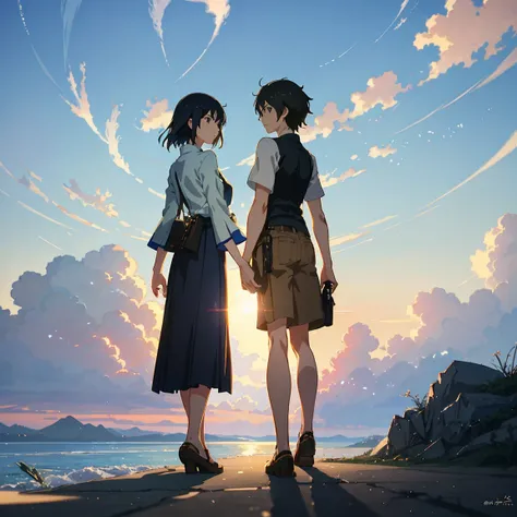 summer, makoto shinkai&#39;Concept Art, tumbler, Magic realism, Beautiful anime scene, Beautiful sky. by makoto shinkai, ( ( makoto shinkai ) ), Anime Background Art, Anime Background, makoto shinkai&#39;style, Anime movie background, Galaxy Express, No hu...