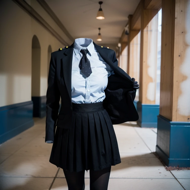 photorealistic, (((no humans))), ((empty clothes)), girls school uniforms, black tights, invisible girls