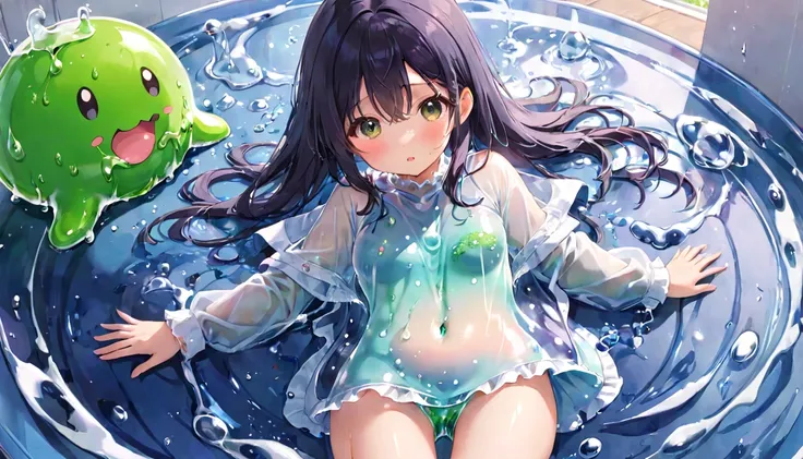 A cute girl who melted into a gooey mess like slime、Wearing see-through clothes