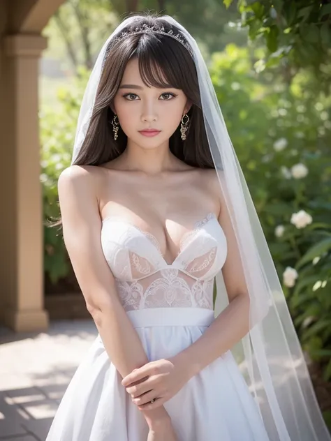 (masterpiece), Best Quality, Highest Quality, Highly detailed CG Unity 8k wallpaper, Original, High resolution, (depth of fields: 1.5), fidelity: 1.3, small breasts, Bride portrait style, 1 girl, drapes, veils , Bridal Veil, wedding dress, drapes, Jewelry,...