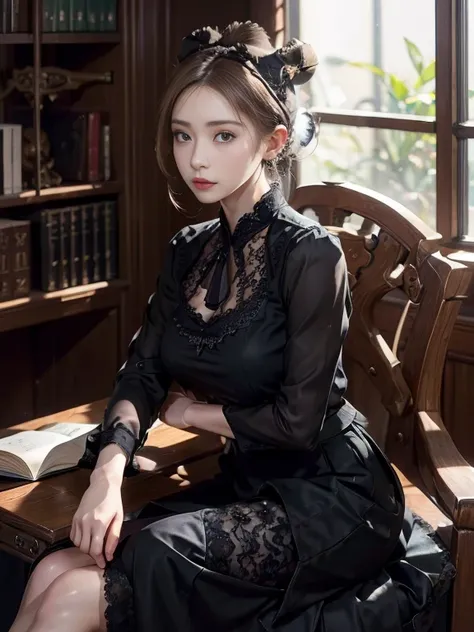 (Realistic、High resolution:1.3),alone, One Girl, masterpiece, highest quality, Very detailed, Cinema Lighting,whole body, Intricate details, High resolution, Official Art, Beautifully detailed face and eyes, High resolutionのイラスト, 8k,(((Hair Bun:1.5))),Ash ...