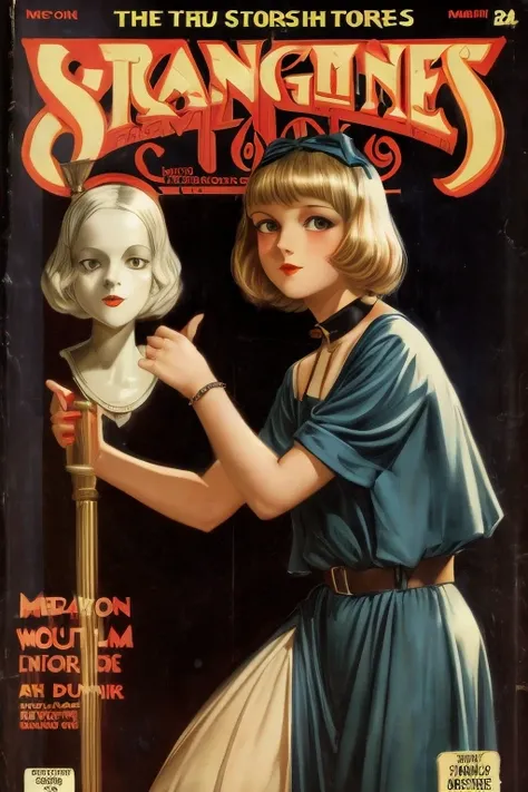 Cover mystery magazine strange stories full length girl, Cute face full length , Girl poses for horror magazine cover Strange Stories , Magazine Era 1933, high quality,