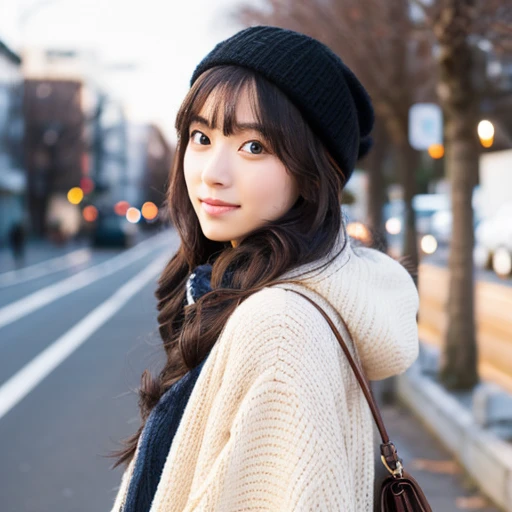 cute japanese college student, Winter Fashion, Photorealistic, Detailed skin, Detailed face, Detailed lips, Fine eyebrows, Sparkling eyes, ((full body shot:1.3, (Photograph side))), Depth of written boundary, Accurate, Super Detail, 最high quality, High res...