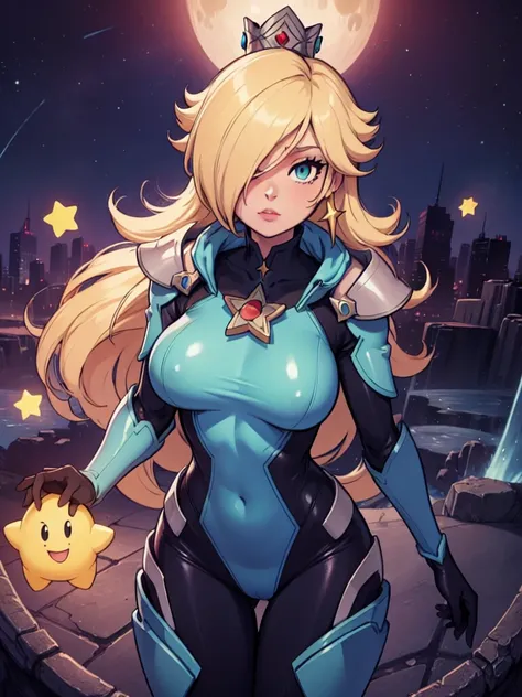 rosalina reimagined as a milf  in a space suit with a star on her chest, star guardian inspired, portrait of a curvy female anime hero, outlined!!!, line art!!, female protagonist, concept art!!, detailed fanart, body suit armor girl, 