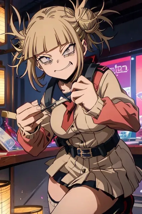 Himiko toga,(boku no hero academia),(vestindo),+,(um uniforme escola tradicional japonesa feminino)