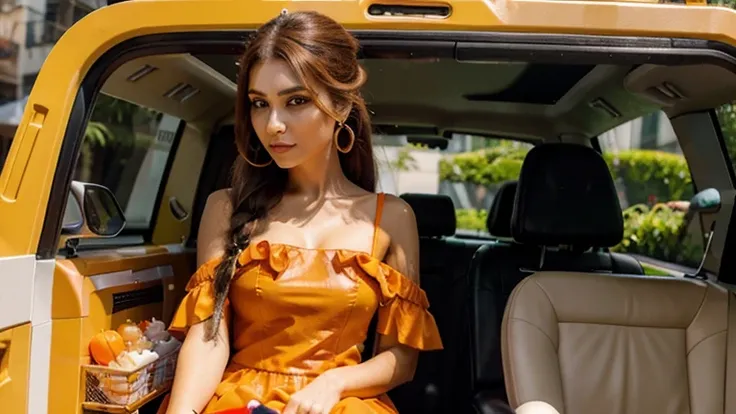 Garota gosmenta, (limo), Cabelo Slime Penteado com coque duplo, Orange Pumpkin, Vestido de princesa branco com cinto de arma, obra de arte, melhor qualidade