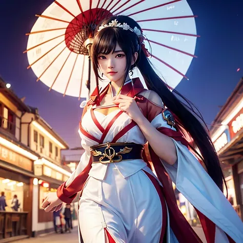 anime woman in a white dress holding a red and white umbrella, zhongli from genshin impact, keqing from genshin impact, katana zero video game character, inspired by Leng Mei, trending on cgstation, from overwatch, as an overwatch character, as overwatch c...