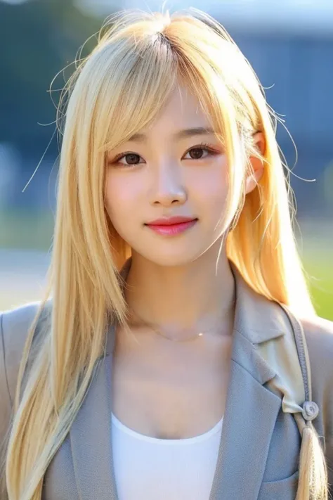 beautiful asian girl, korean idol, perfect face, blond hair