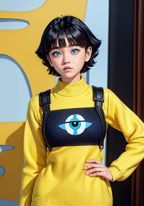 best,1girl ( Uzumaki Himawari ) , ( facial details ) , short hair ,details , age 18 femele ,plump body , yellow sweater outfit , teenagerface , cute face , hot  , anime to be realistic , detailed charakter images , high quality photo , beautiful thin make ...