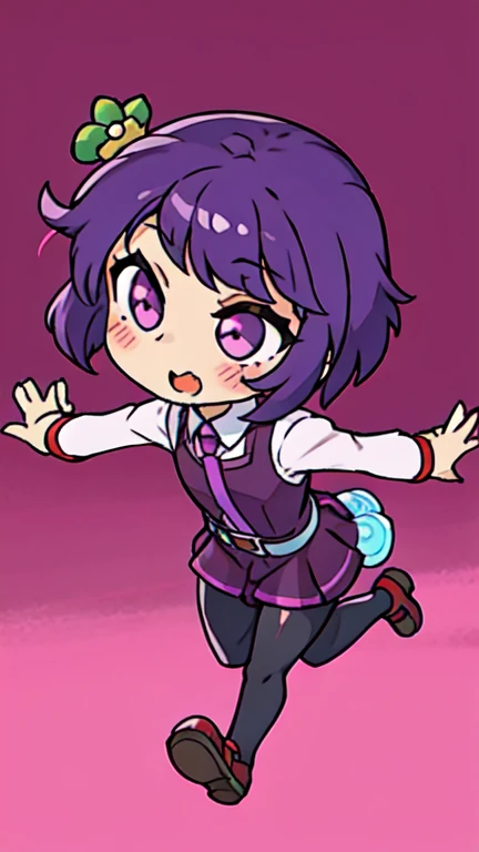 chibi, leather shoes, kawaii, purple hair, run, 1 girl, full body, transparent background