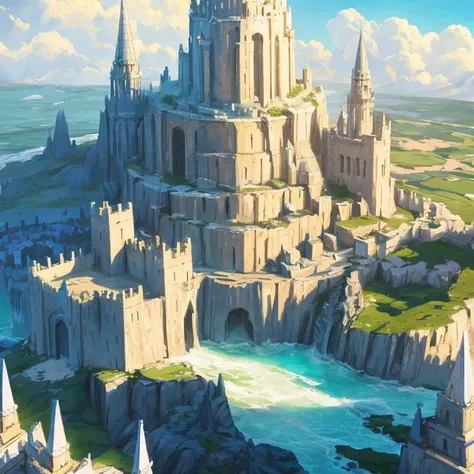 A closeup of a blue castle with a lot of windows in it, detailed fantasy art, fantasy architecture, detailed digital fantasy art, highly detailed fantasy art, high fantasy blue castle, detailed matte fantasy painting, detailed fantasy illustration, 2D deta...