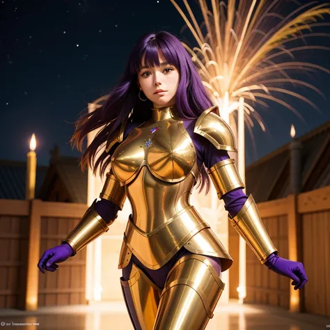 une femme, 25 ans, manga, cheveux longs, cheveux multicolores, high level of detail, saint seiya, armure noire et violette, bronze armor, black and purple armor, signes du zodiaque, Dans le royaume des enfers, en enfer, spectre, armure du zodiac, zodiac cl...