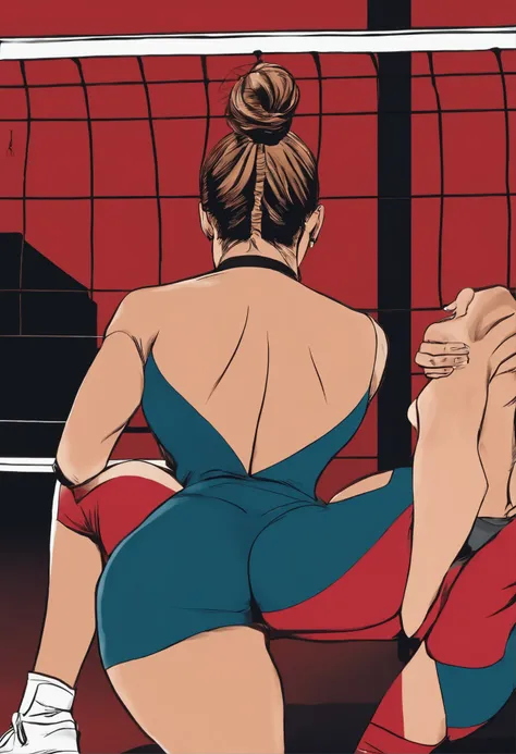 Grosse fesse rebondi dune joueuse de volley, avec une vue sur les fesses et le vagins, erotic 