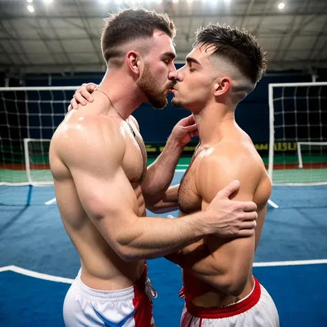 Travis Kelce macho musculoso de futbol americano sin camisa, groped and kissed by a very thin effeminate gay teen, bulto grande, mostrando pectorales y abdominales completos,wet dreams, besos, gay pornographic, fondled