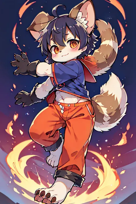 Scalpel, raccoon dog, Furry, Beastman, Animal hair, tail, Sailor suit, Short sleeve, Jersey pants, Long trousers, gloves, barefoot