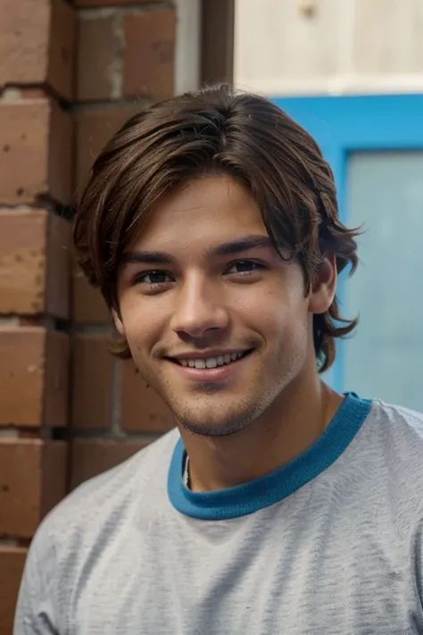 Finn es alto y delgado, with an athletic build. His hair is messy and light brown., y a menudo se le ve con una barba bien cuidada. Sus ojos son de un azul intenso, and his smile is warm and friendly