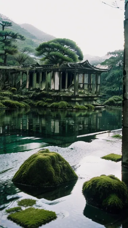 In the water,moss,Collapse,Devastation,Inside the ruins is narrow,Showa,Glasses,Women,adventure,Black and White,