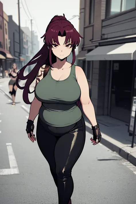 (masterpiece, best quality, absurdres, beautiful, anime aesthetic, cell shading), solo, 1girl, revy, 42-year-old, mature woman, ...