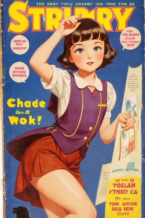 Cover mystery magazine strange story full length many girls, Cute face full length , The strange story of girl posing for children&#39;s magazine cover , Magazine Era 1933, high quality,