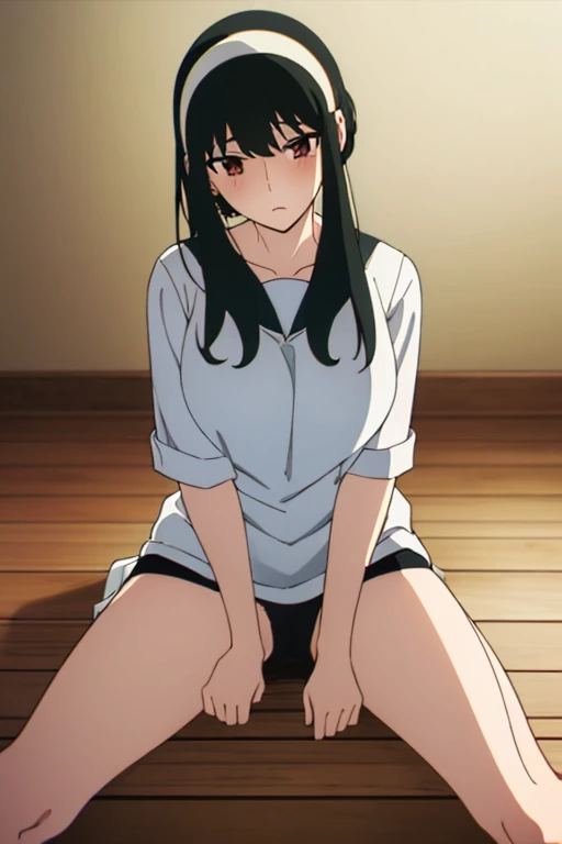 (masterpiece, highest quality: 1.2), nfsw，alone, 1 girl, alone, panties，，black，string panties，Sailor suit，your heather, View audience, Long black hair, head band, Earrings, Big Breasts, Medium Waist, Medium Hips, wide thighs, Embarrassing, charm, Good move...